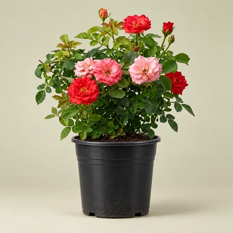 Vibrant Red & Soft Pink Roses in 10 inches nursery pot